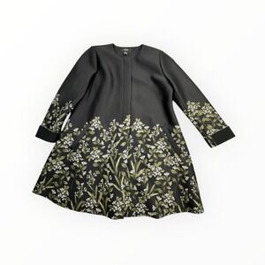 Alfani‎ Petite Black Floral Swing Coat Collarless Long Sleeve S/7X103P PL
